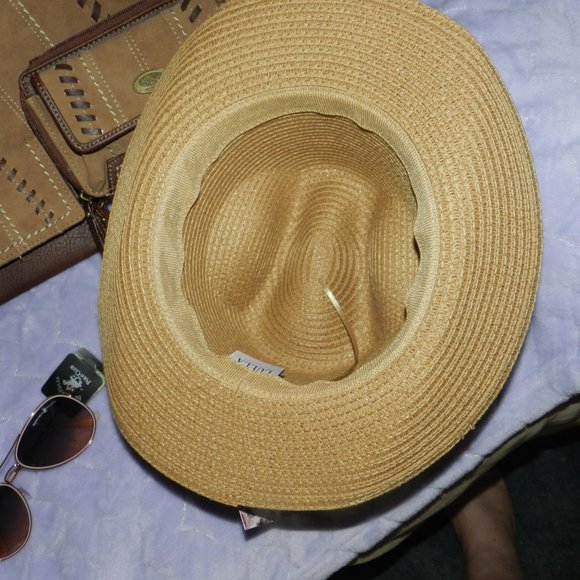 Lulla Collection Wide Brim Woven Straw Hat Beaded Turquoise Band NWT/NEW! - Picture 8 of 14